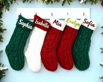 Personalized Embroidered Christmas Stocking, Knitted Family Name Stockings