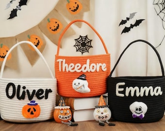 Personalisierter Halloween Korb: Bestickter Süßes oder Saures Tragetasche