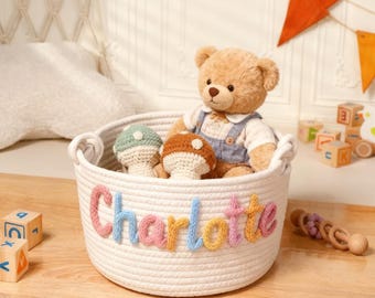 Personalized Baby Basket: Embroidered Name Cotton Rope Gift