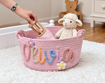 Custom Baby Name Basket: Handmade Cotton Rope Toy Basket