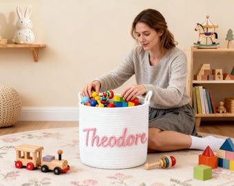Handgemachter Baumwollseil-Namenskorb, personalisiertes Babygeschenk