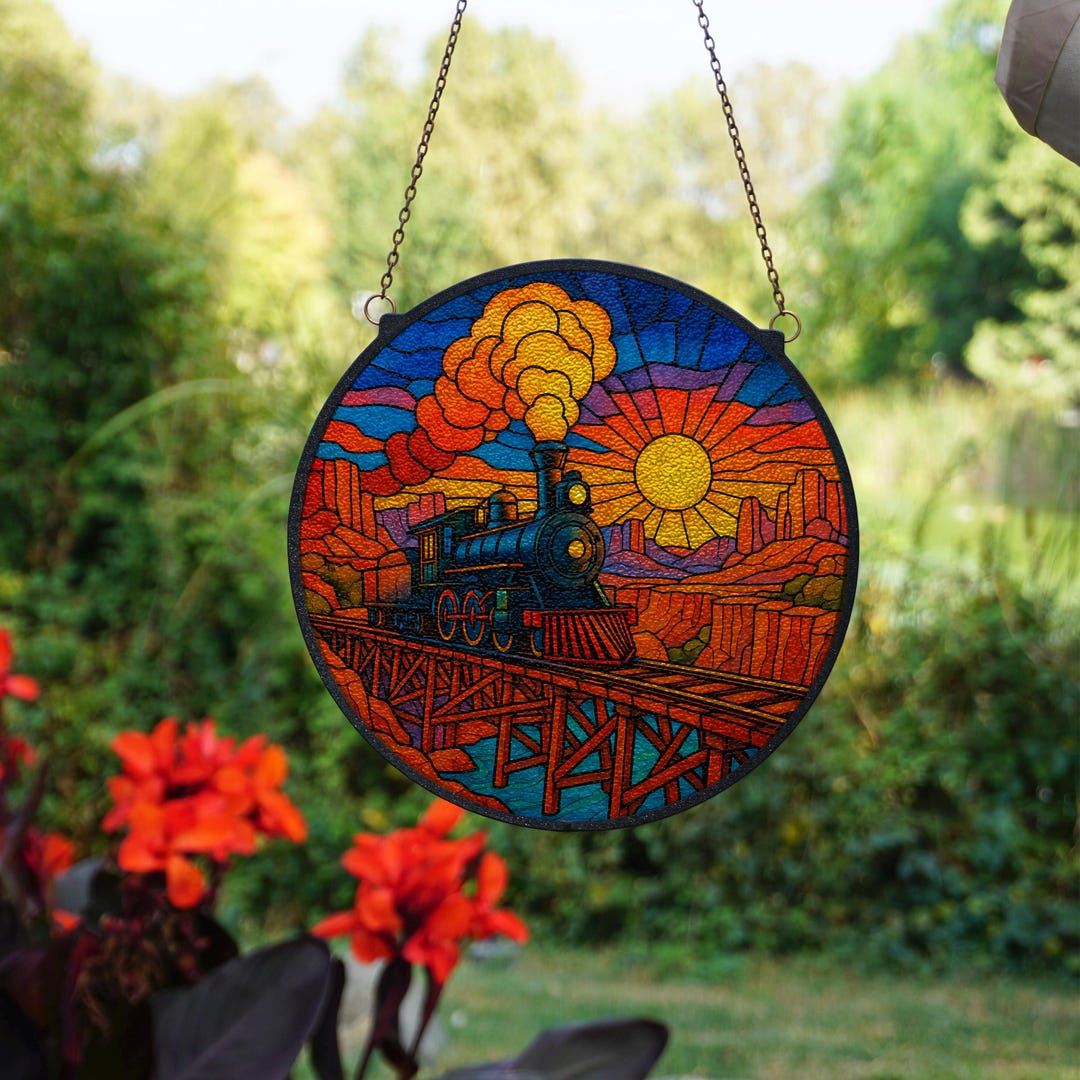 Steam Locomotive Stained Glass Suncatcher, Train Window Hanging ...