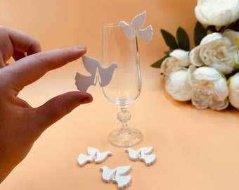 20pcs Dove drink tags: White peace pigeon glass toppers, Baptism & Christening table decors