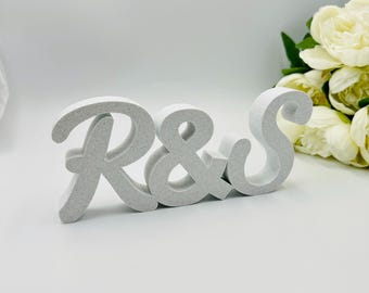 Custom couple initial sign: Freestanding monogram sign, Couples anniversary Gift