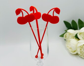 16pcs Cherry drink stirrers: Berry drink swizzles, Summer party cocktail sticks