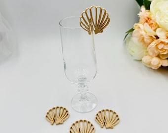 30pcs Seashell Drink Tags, Coastal Beach Party Decor, Nautical Glass Charms, Ocean Themed Cocktail Garnish