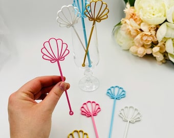 8pcs Seashell Drink Stirrers, Coastal Cocktail Swizzle Sticks, Beach Bridal Shower Drink Decor, Tropical Wedding Bar Accessories