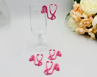 20pcs Stethoscope Drink Tags, Podiatry Graduation Decor, Nurse Week Glass Charms, Medical School Party Drink Clips