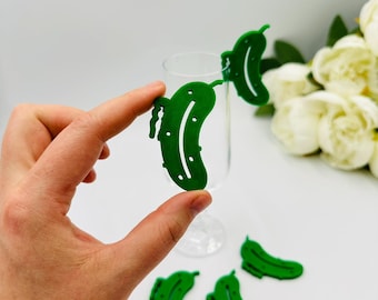 30pcs Pickle shaped drink tags: Veggie party glass toppers & You are a Big dill bachelorette