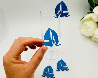 30pcs Sailing boat drink tags: Sailor birthday decors, Nautilus glass markers