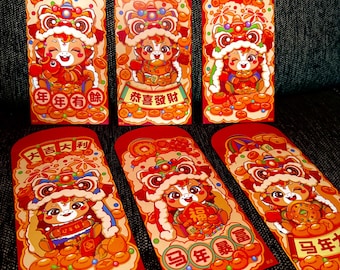 Chinese New Year Red Envelope pack of 6, CNY, happy new year, lucky envelope, year of the horse, gifts, cute, kawaii