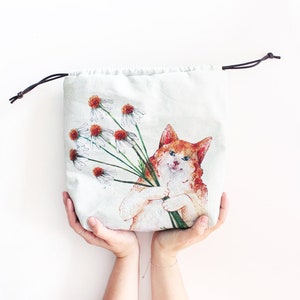 Cat Knitting Project Bag, Cat Project Bag, Cross Body Bag, Crochet Bag, Drawstring Bag, Knitting Bag, Travel Bag, Vegan Bag