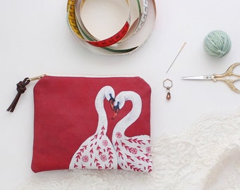 Slim Wallet, Minimalist Wallet, Travel Wallet Women, Pencil Case, Makeup Organizer, Gift for Her, Toiletry Bag, Cardholder, White Swans