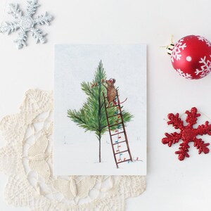 Christmas 4x6 Print. Watercolor Illustration. Botanical Print. Woodland Nursery Art. Christmas Wall Art. Woodland Animals Art. Nursery Art