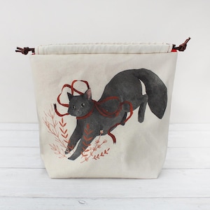 Black Cat Project Bag, Knitting Project Bag, Knitting Bag, Forest Deer Project Bag, Crochet Bag, Drawstring Bag, Knitting Bag, Travel Bag
