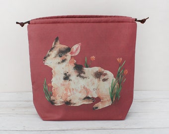 Sheep Project Bag for Knitting, Knitting Bag, Knitting Project Bag, Project Bag, Crochet Bag, Drawstring Bag, Travel Bag, Vegan Bag
