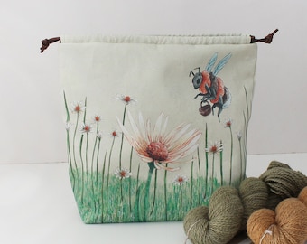Knitting Project Bag, Project Bag, Vegan Bag, Project Bag for Knitting, Crochet Bag, Drawstring Bag, Knitting Bag, Organic Cotton Travel Bag