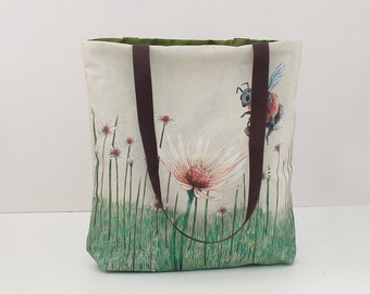 Tote Bag, Lined Tote Bag, Cotton Tote Bag, Valentine's Day Bag, Bumblebee Bag, Shoulder Bag, Vegan Tote Bag, Twill Cotton Bag, Gift for Her
