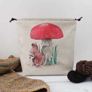 PREORDER • Spinning Knitting Project Bag, Project Bag, Knitting Bag, Mushroom Project Bag, Crochet Bag, Drawstring Bag, Knitting Bag, Bag