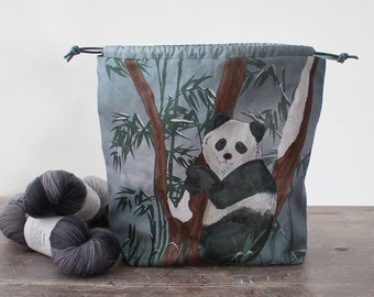 Panda Knitting Project Bag, Project Bag, Knitting Bag, Project Bag, Crochet Bag, Drawstring Bag, Knitting Bag, Travel Bag, Panda Bag