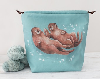 PREORDER • Knitting Project Bag, Project Bag, Knitting Bag, Otter Project Bag, Crochet Bag, Drawstring Bag, Knitting Project Bag, Sea Otters