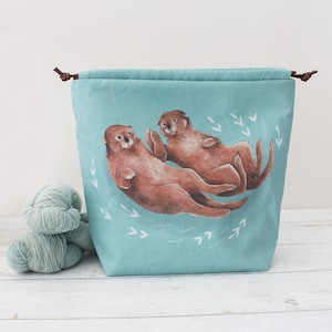 PREORDER • Knitting Project Bag, Project Bag, Knitting Bag, Otter Project Bag, Crochet Bag, Drawstring Bag, Knitting Project Bag, Sea Otters