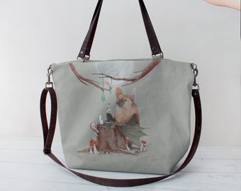 Shoulder Bag, Messenger Bag, Crossbody Bag, Storage Bag, Frog Handbag, Organic Cotton Handbag, Vegan Shoulder Bag with Cork Straps