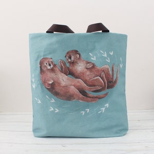 Tote Bag, Lined Tote Bag, Cotton Tote Bag, Summer Bag, Otters Bag, Shoulder Bag, Vegan Tote Bag, Twill Cotton Bag