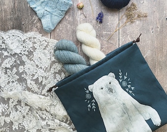 Project Bag for Knitting, Knitting Bag, Knitting Project Bag, Project Bag, Crochet Bag, Drawstring Bag, Knitters Bag, Polar Bear Bag