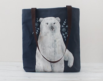 Tote Bag, Lined Tote Bag, Cotton Tote Bag, Christmas Bag, Polar Bear Bag, Shoulder Bag, Vegan Tote Bag, Twill Cotton Bag