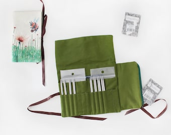 Knitting Needle Case with Needle Set Included, Crochet Hook Roll, Interchangeable Needle Case, Knitting Needle Organizer, Needle Holder