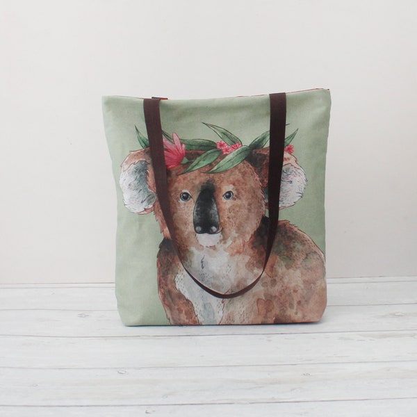 Tote Bag, Lined Tote Bag, Cotton Tote Bag, Valentine's Day Bag, Koala Bag, Shoulder Bag, Vegan Tote Bag, Twill Cotton Bag, Gift for Her