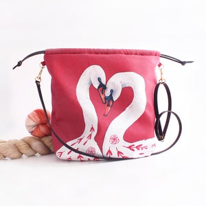 Knitting Project Bag | PREORDER | Swans Project Bag, Cross Body Bag, Crochet Bag, Drawstring Bag, Knitting Bag, Travel Bag, Vegan Bag