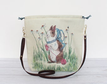 Knitting Project Bag With Detachable Strap, Yarn Storage Bag, Crochet Project Bag, Project Bag for Knitters, Craft Storage Bag, Shoulder Bag
