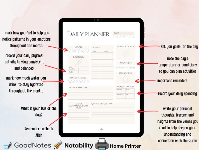 2026 Islamic Planner Printable | Muslim Digital Planner | Hyperlinked |Islamic Journal PDF image 3