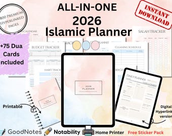 Islamischer Kalender 2026 Printable | Muslimischer Digitaler Planer | Verknüpft |Islamische Zeitschrift PDF