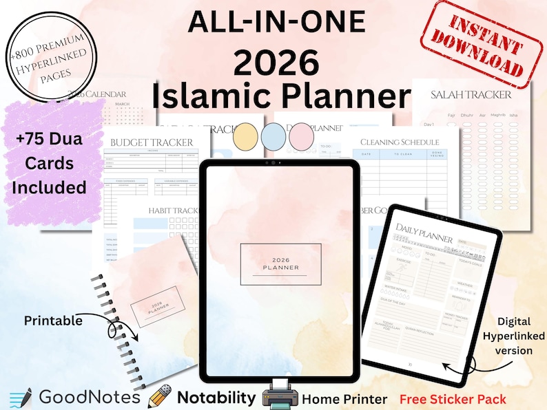 2026 Islamic Planner Printable | Muslim Digital Planner | Hyperlinked |Islamic Journal PDF image 1