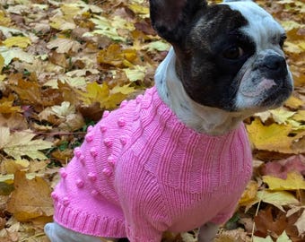Suéter para bulldog francés hecho a mano, suéter de punto de palomitas de maíz para perros, ropa para bulldog, atuendo cálido para perros, suéter para perros pequeños