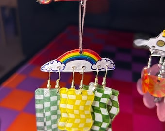 Pendientes de cuadros amarillos modernos