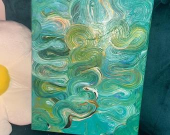 Cuadro de remolinos verdes y amarillos