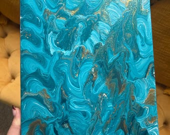 Cuadro de remolinos azules y dorados