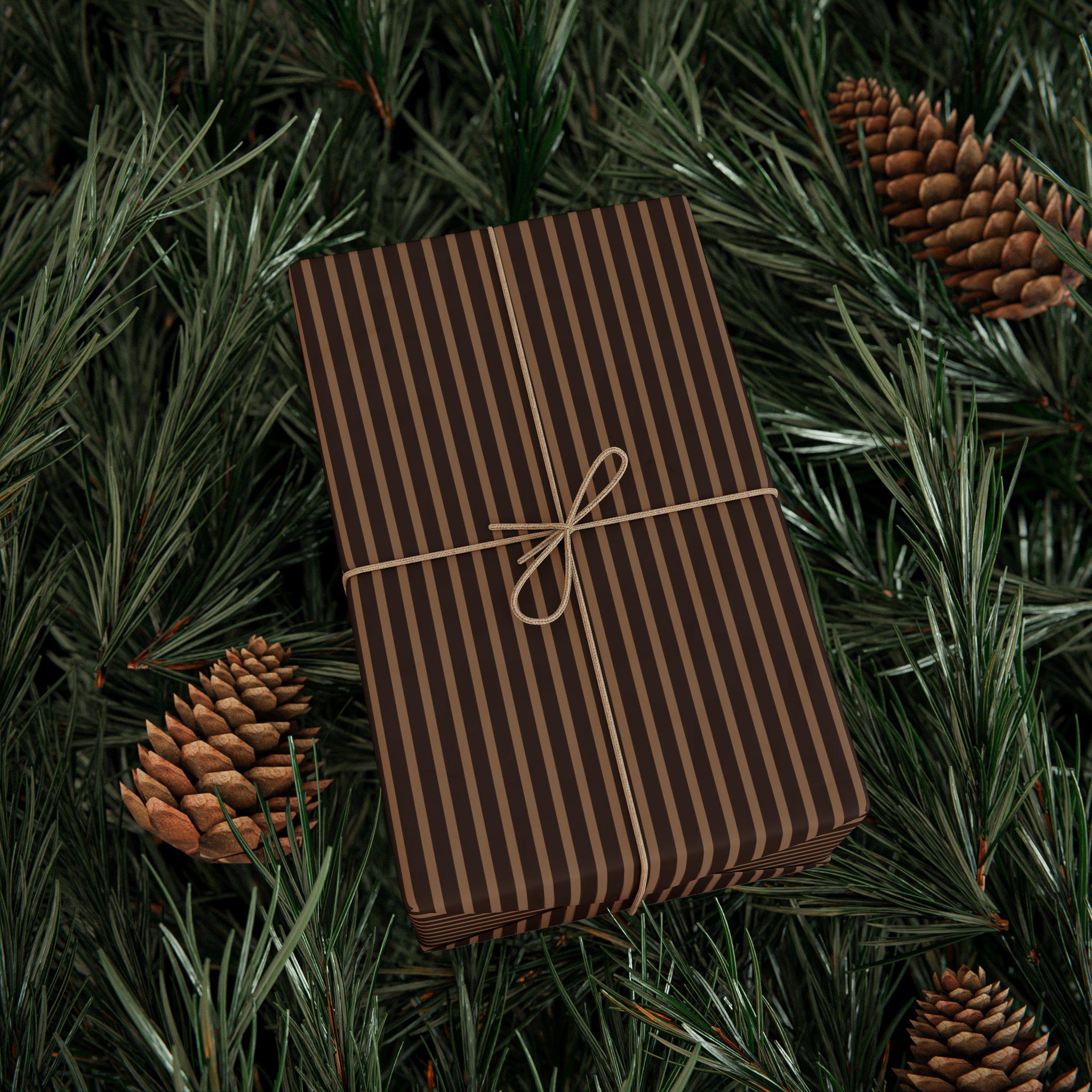 Rollo De Papel Kraft Para Regalo – Rayas Marrones Y Negras – 500 Mm X 60 Metros – 80 G/m²