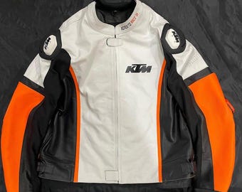 KTM Racing Leather Motorcycle Jacket – Armored Biker Riding Gear