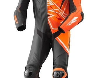 KTM Racing Leather Suit – Black & Orange Protective Motorcycle Biker Gear