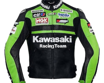 Kawasaki Racing Team Leather Motorcycle Jacket: Protective Biker Gear