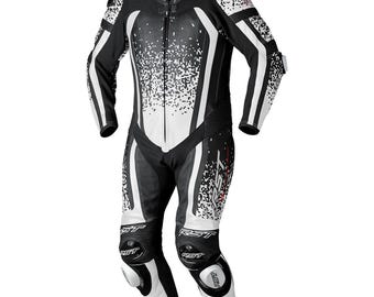 RST Black & White Pixel Racing Motorcycle Leather Suit – Full Body Protective Gear