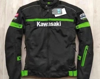 Kawasaki Racing Motorcycle Jacket: Black & Green Biker Riding Gear