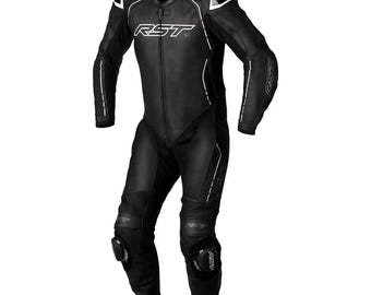 RST S-1 Black Leather Motorcycle Racing Suit – Full Body Protective Gear for Men