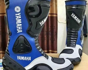 Buty motocyklowe Yamaha Racing | Niebiesko-białe buty motocyklowe dla mężczyzn | Ochronny sprzęt motocyklowy