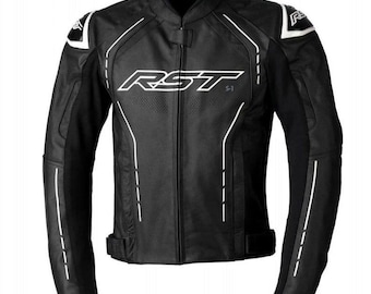 RST Black Leather Motorcycle Jacket: CE Armor Biker Riding Gear